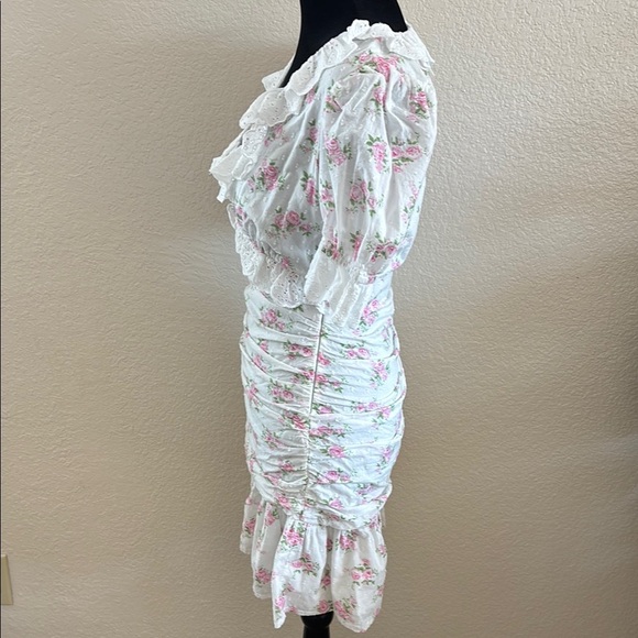 ASOS DESIGN eyelet rose floral loveshack fancy vibe frill ruched mini dress 0128 - Picture 6 of 10